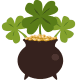 Pot of gold and three four-leaf clovers clip art