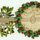 Vintage gift tag: banjo surrounded by holly and mistletoe