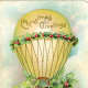 Free vintage gift tag: hot air balloon with holly and mistletoe
