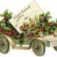 Gift tag: antique car filled with holly