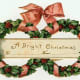 Free gift tag: two wreaths with large pink bow tying them together