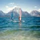 Windsurfing on beautiful Jackson Lake in the Tetons