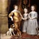 Oil portrait of Young King Charles II of England with his spaniels, the Cavalier King Charles Spaniel.