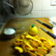Ingredients for Peach dessert topping.