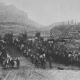 Ore wagons from the Silver King mine at the Pinal mills, circa 1885