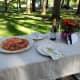 We chose pizza for our party.  Simple, something the birthday girl loves, and easy to serve outdoors with very little cleanup.  