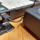 View of speakerphone connected to laptop