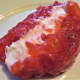 This is a slice of the congealed strawberry jello salad.