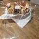 Cut a generous piece of cellophane wrap and place the paper bag base in the middle. Make sure the cellophane is at least 8–10 inches on each side.