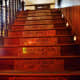 Look at the risers on these steps leading upstairs. Memorial on stairway at Goode Co. Barbecue