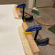 Gluing and clamping gussets to oak supports
