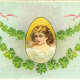 Vintage pretty woman portrait surrounded by garlands of green shamrocks 