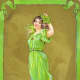 Vintage St. Patrick's Day greeting cards: Mid-20th Century woman dressed in bright green on gold background
