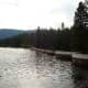 View of the dam creating Hume Lake — Fresno County, Sequoia National Forest, California.