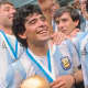 Diego Maradona celebrating the world cup win with Argentina. 