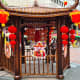 Waterloo Street festive market typically features a huge Cai-Shen, or Chinese God of Money, as its showpiece. In 2021 though, because of the COVID-19 pandemic, the statue was replaced by a festive pavilion.
