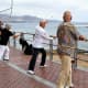 Exercise overlooking the beach, Playa de las Canteras.