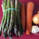 Some of the ingredients: asparagus, carrots, onion and garlic.