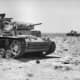 Destroyed Panzer IIIs at Tel el Eisa, near El Alamein (1942). Under new leadership and added with a massive infusion of new equipment from the United State, the British would turn the tide against Rommel.