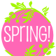 White Spring lettering in pink circle with green scrollwork branches "Floralia" components designed by Manfred Klein