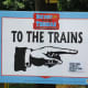 The sign directing us to the trains
