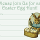Free Easter egg hunt invitation: Mama rabbit with basket of Easter eggs.