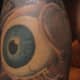 A large eyeball tattoo inspired by &quot;A Clockwork Orange.&quot;