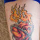 A flaming heart tattoo.