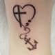 Semicolon, heart, cross, and anchor tattoo