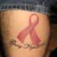 Pink ribbon with text and year.