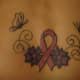 Pink ribbon with butterflies and flowers.