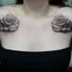 Roses on shoulders.