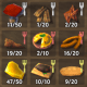 Balanced foods feature a white fork icon, while health dominant is red, and stamina dominant is yellow.