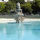 The fountain at the end of the lake.