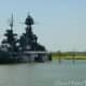 Battleship Texas with the San Jacinto Monument in the distance, San Jacinto Battleground, La Porte, Texas
