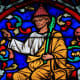 Stained glass image in Notre Dame