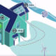 Same as previous image but zoomed into the solar panels and wall battery.