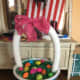 Easter basket out of a laundry basket and a pool noodle.