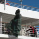 Figurehead of 'Boudicca' over the prow of the ship