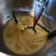 The butter, sugar, eggs, and vanilla extract are done mixing when your mixture looks like this. It looks like custard.