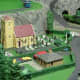 Scale model church and churchyard