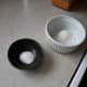 On the right: 1 tablespoon + 1/2 teaspoon of baking powder. On the left: 1/2 teaspoon of salt.
