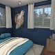 A blue bedroom.