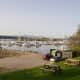The beer garden style tables at the Wide Mouthed Frog afford even closer views of Dunstaffnage Marina