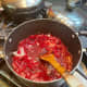 Step 2. Add in the strips of beets and half of the regular pickled beet slices, along with all of the juice, preserving the other half for later use. Saut&eacute; for a few minutes more. 