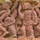Sage Viswamitra with Lord Rama and Lakshmana; terracotta. At Jorbangla temple in Vishnupur, Bankura.