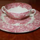 Enoch Wedgwood Tunstall , pink hand engraved soup mug &amp; dinner plate