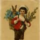 Postcard with child carrying Easter bunny and pussy willows. Photo 8