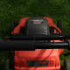 Electric lawn mower, ready for action when you are. You don't need to go get gas.