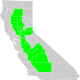 Central Valley of California pictured in Green.